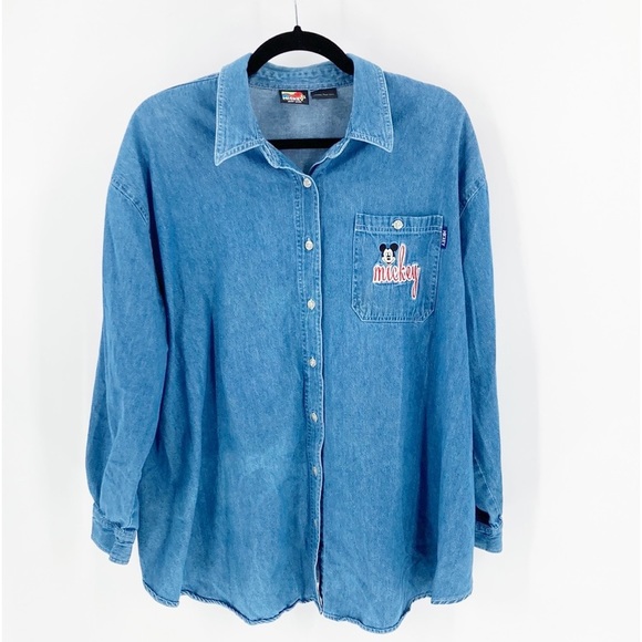 Disney Other - Disney, Mickey Mouse Denim Button Up, 90’s, Lightweight, Vintage chambray